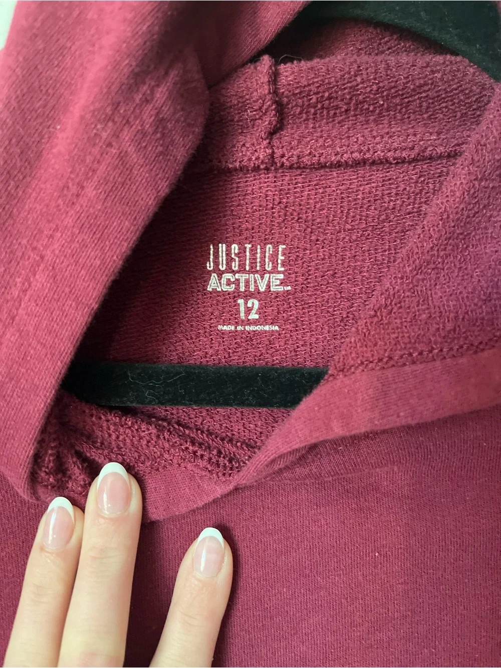 Justice Active Burgundy Cropped Hoodie Sweatshirt Girls Size 12 Athleisure